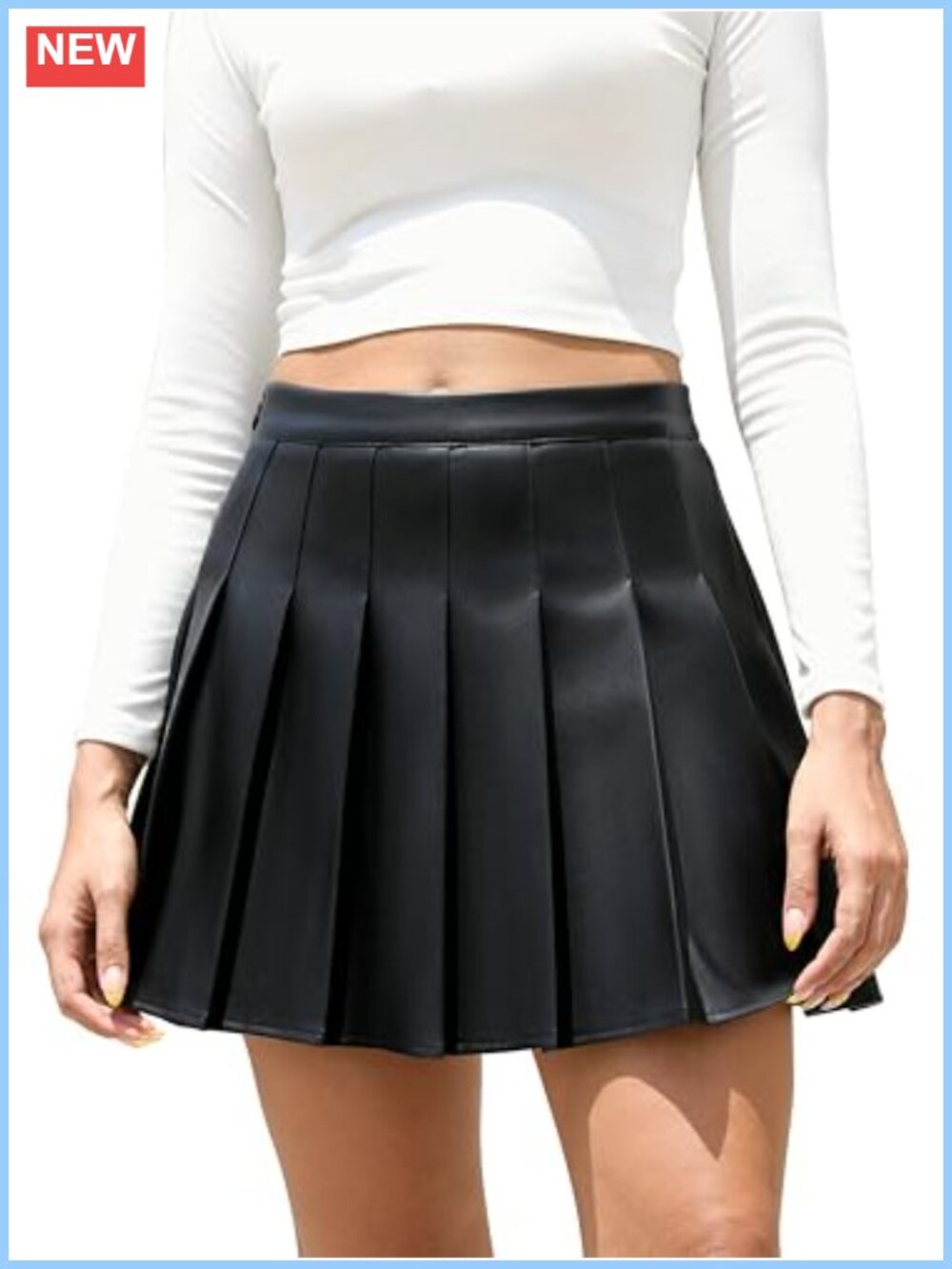 Faux Leather High Waist Pleated A-Line Mini Skater Skirt